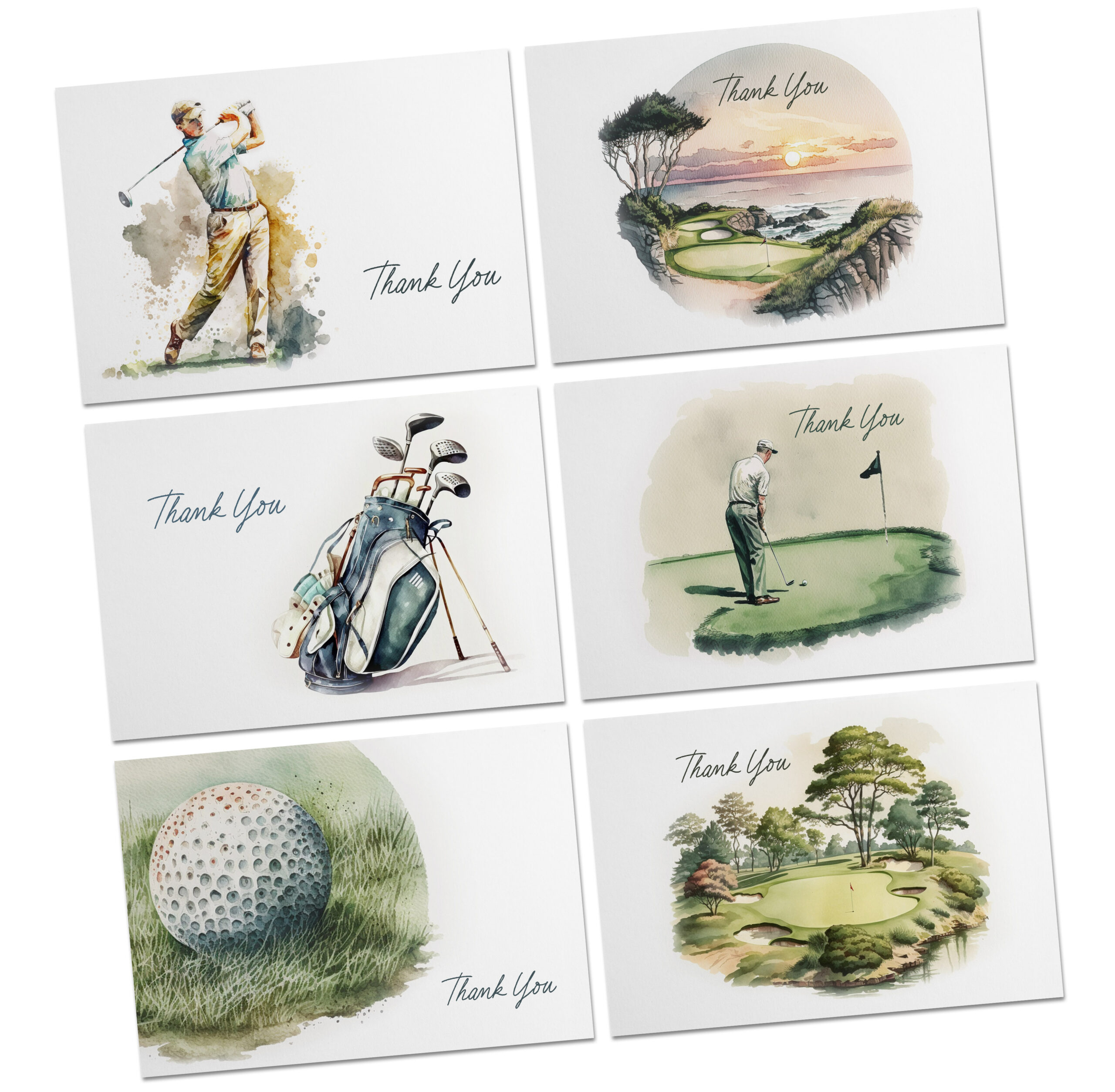 Golf Watercolor Style Thank You Cards