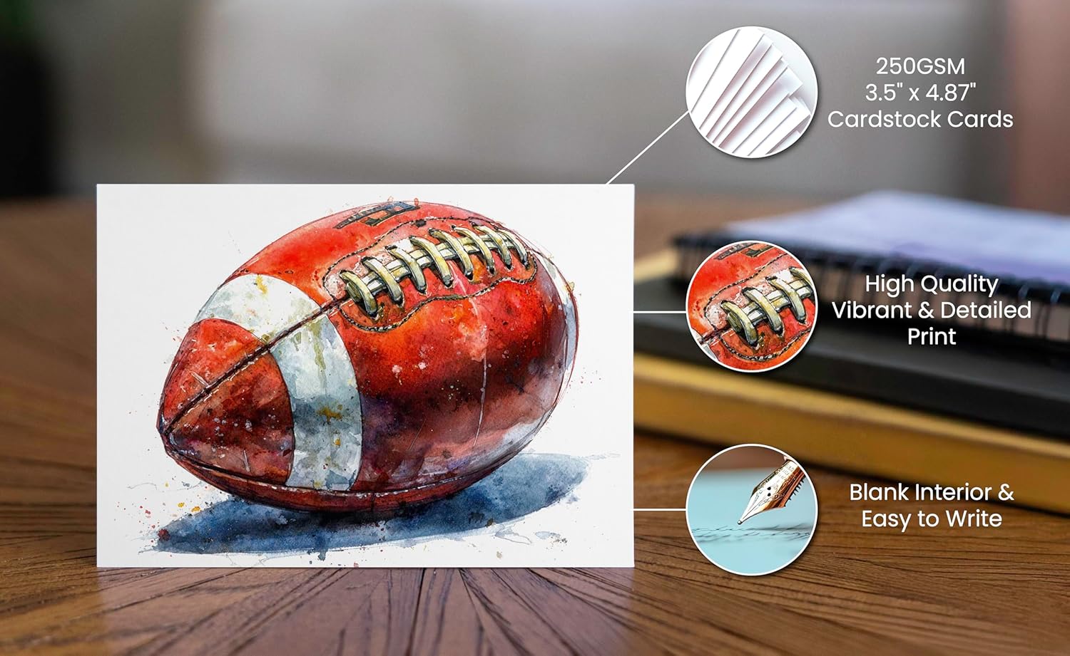 Watercolor Style Football Notecards - Image 2