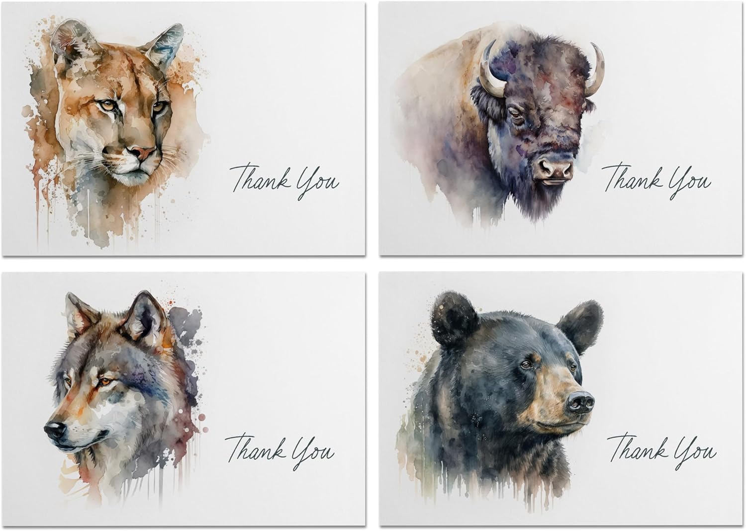 Watercolor Style Wildlife Thank You Cards - Image 3