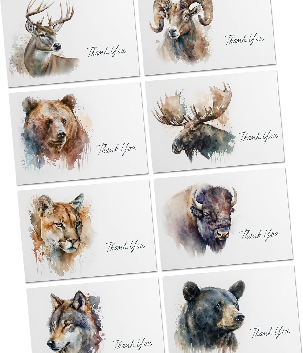 Watercolor Style Wildlife Thank You Cards