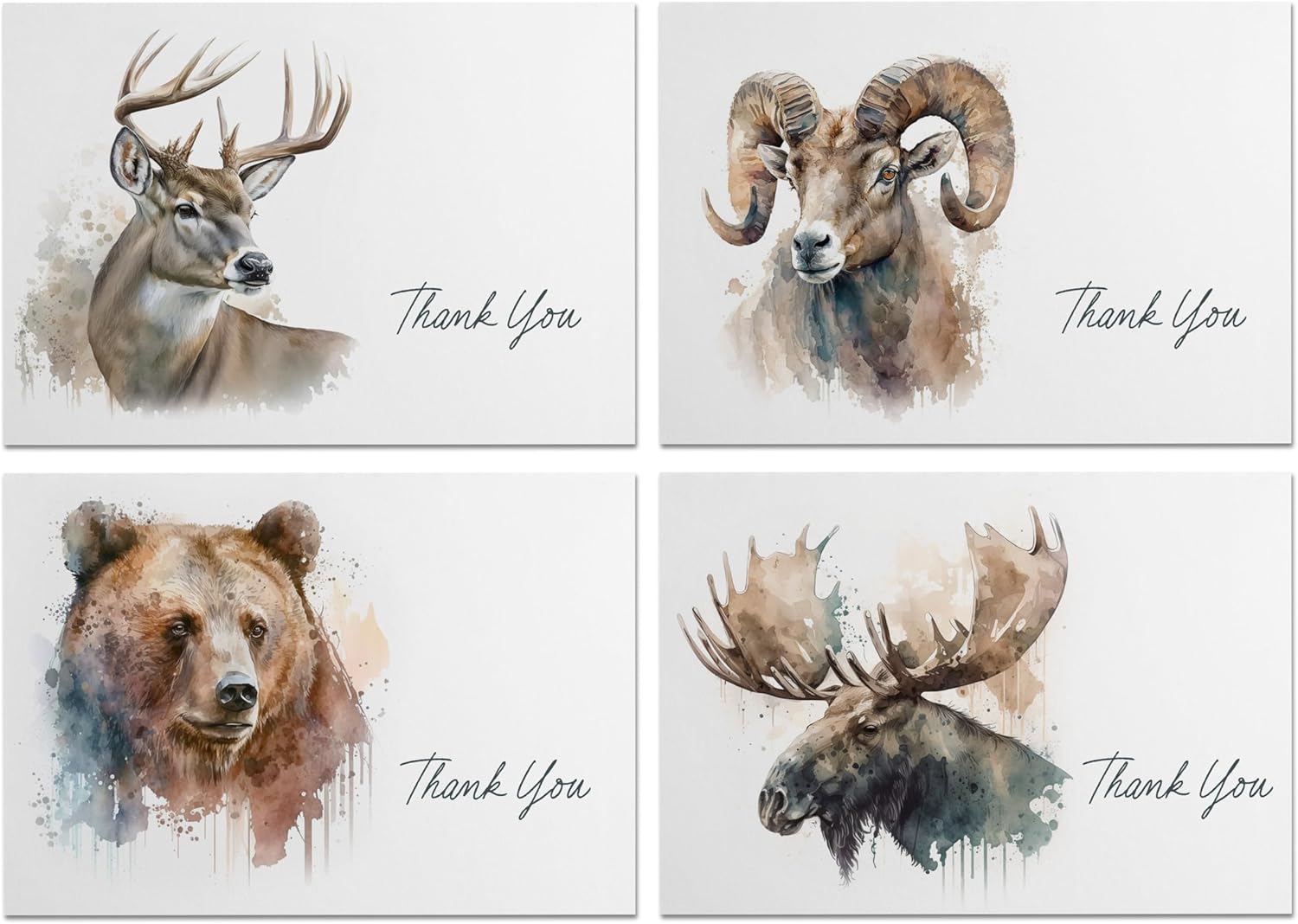 Watercolor Style Wildlife Thank You Cards - Image 2