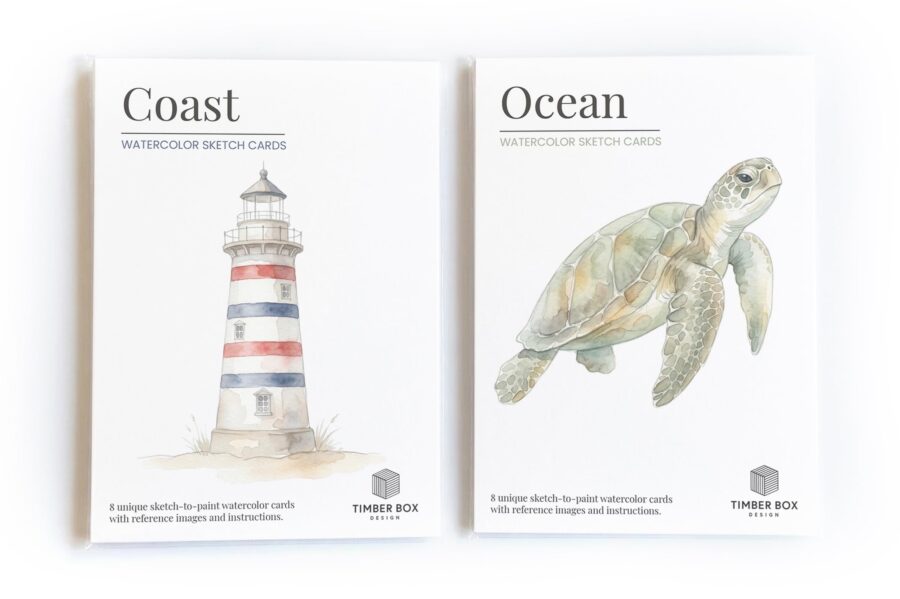 Coast & Ocean Watercolor Sketch Cards
