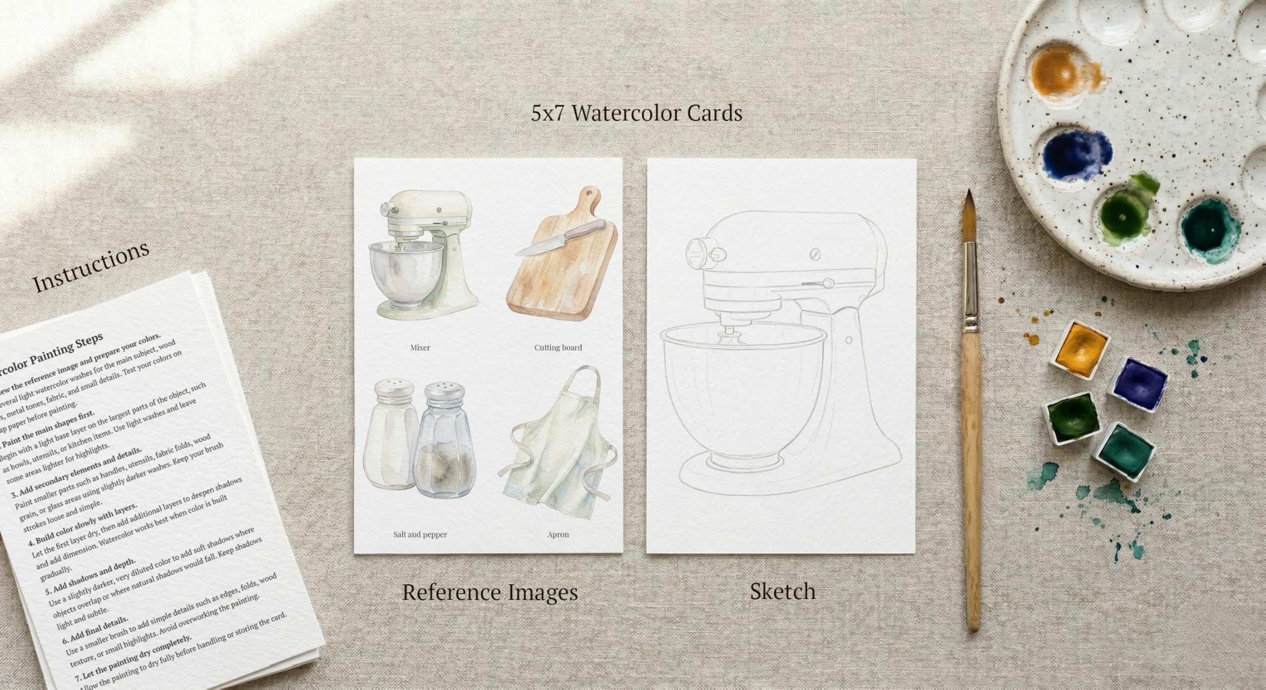 Kitchen & Sweet Treats Watercolor Sketch Cards - Image 4