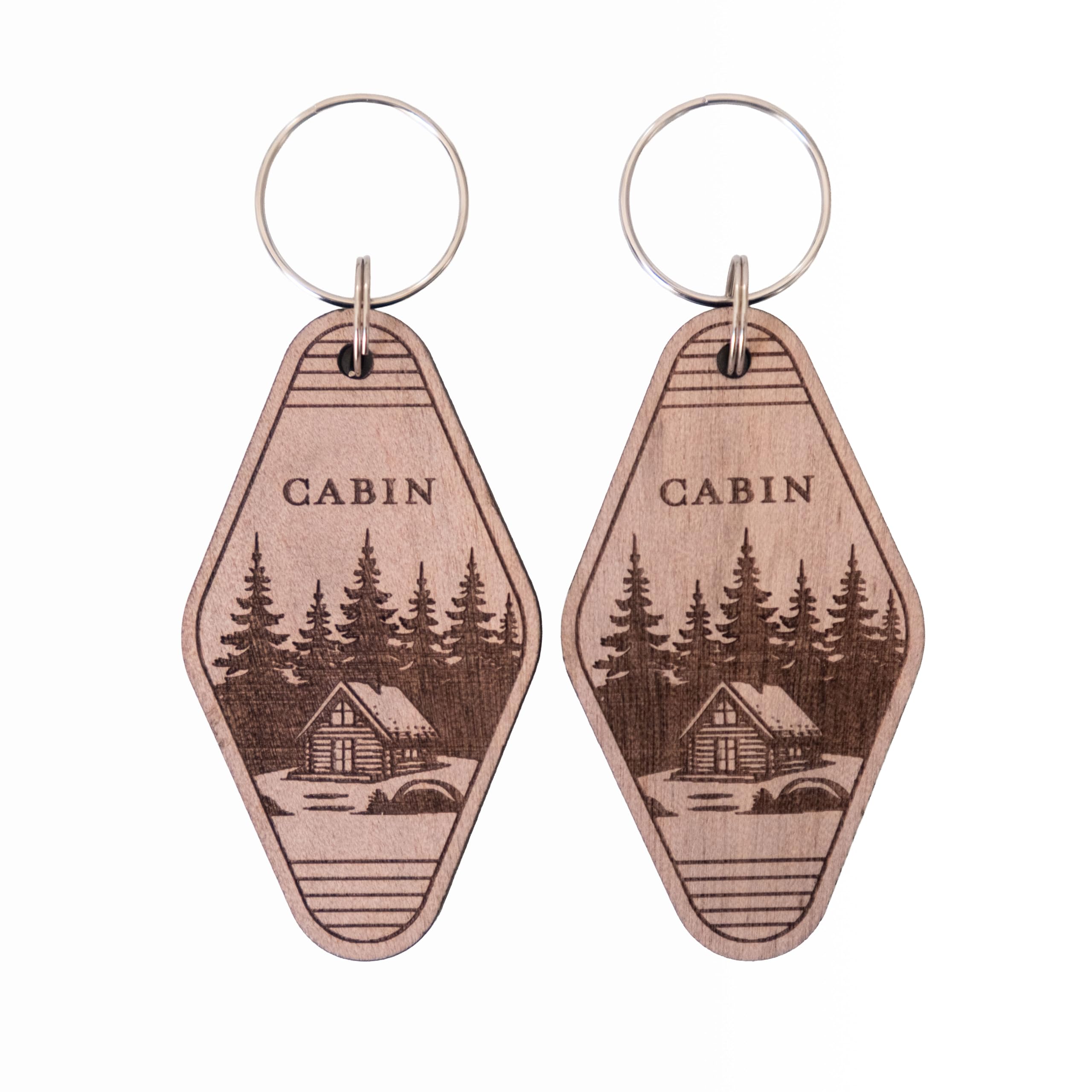 Wood Cabin Keychain Set