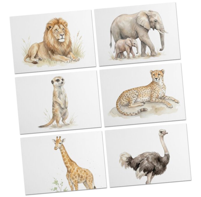 Watercolor Safari Animal Cards