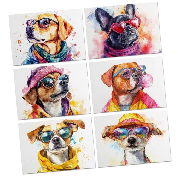 Watercolor Cool Dogs Cards