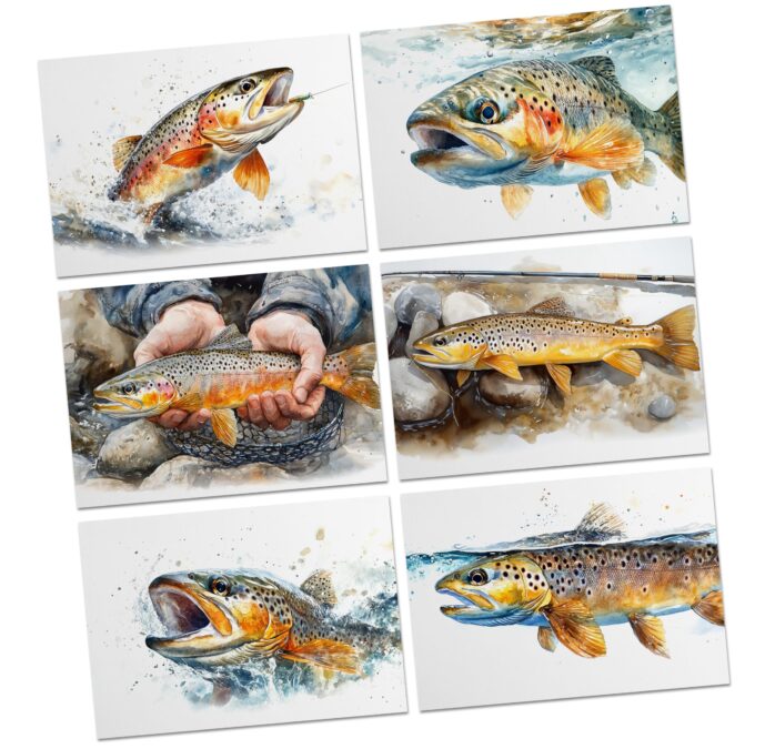 Watercolor Trout Fishing Cards