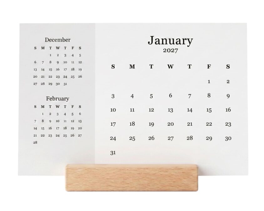 2027 Desk Calendar - 3 Month View Calendar