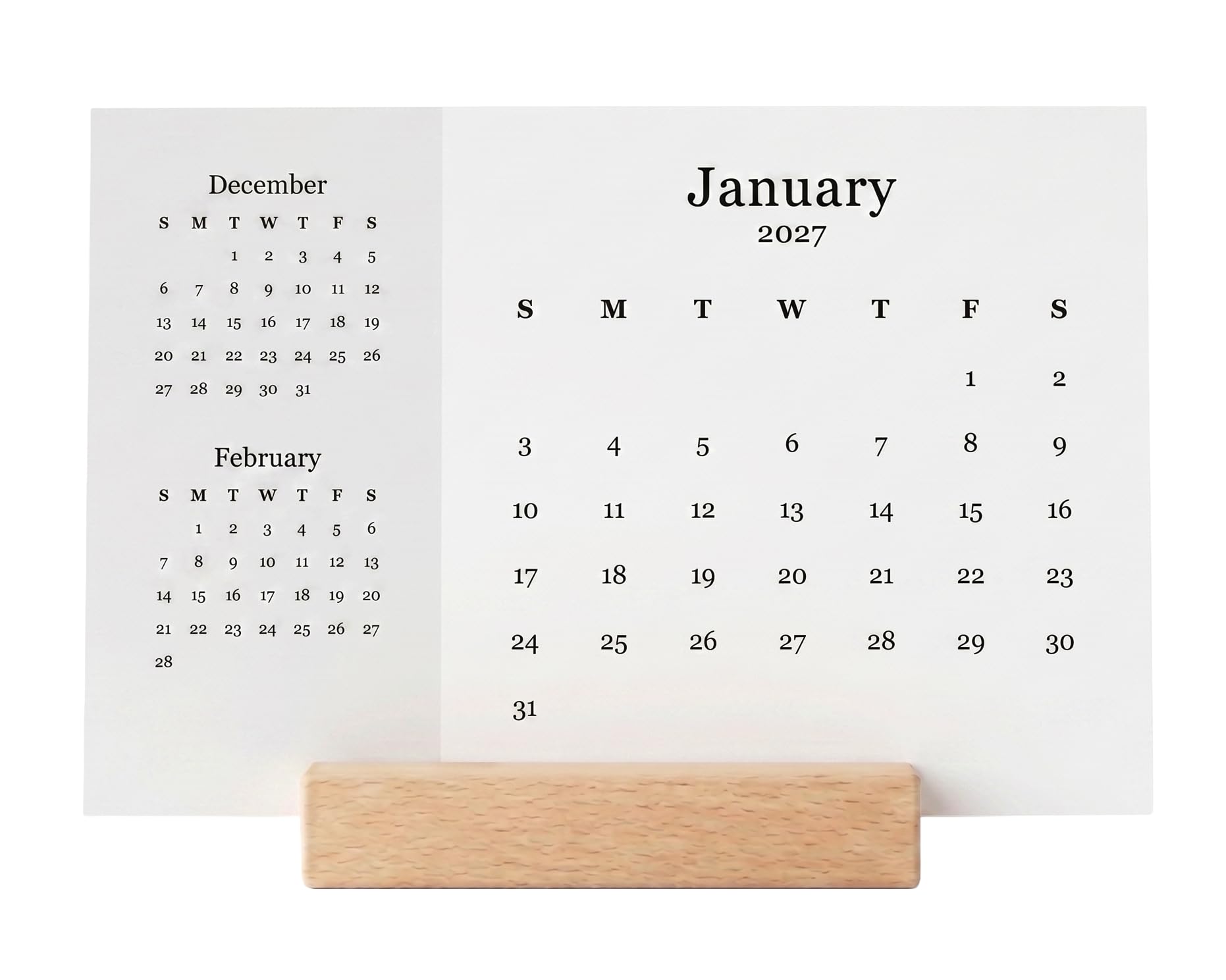 2027 Desk Calendar - 3 Month View Calendar