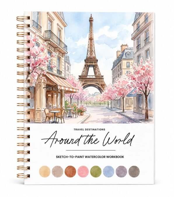 Travel Destinations Around the World Watercolor Workbook (Sketch-to-Paint)